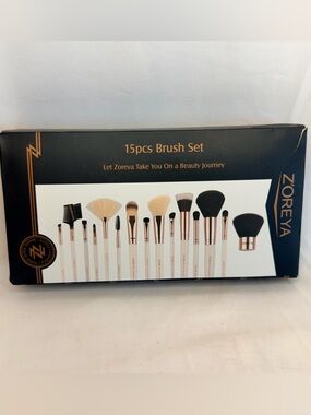 Zoreya Professional Makeup Brush Set with Vegan Leather Case Rose Gold 15pcs